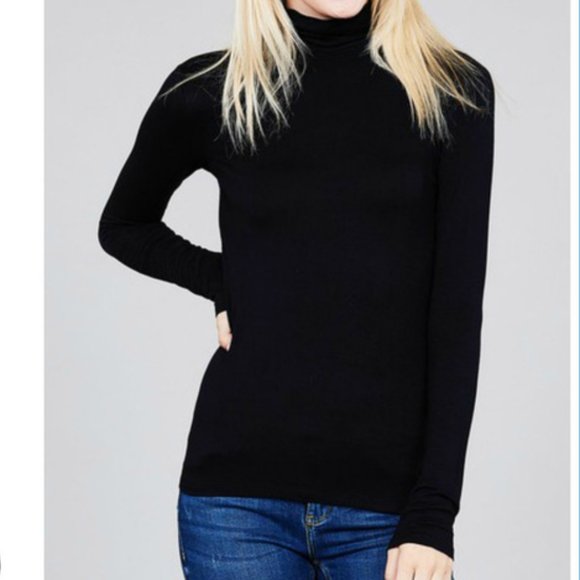 Active Basic Tops - NWT-SOFT! Women's Rayon Jersey Turtleneck, Black